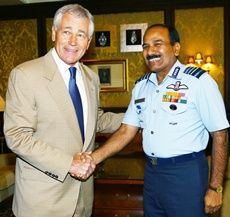 US defence secretary Chuck Hagel and Arup Raha
